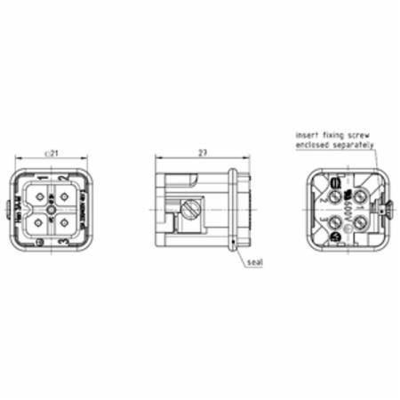 HARTING® 09 20 003 2611 Han A® Terminal Insert, 3 Positions, 18 to 14 AWG Wire, Male Screw Connection, Polycarbonate