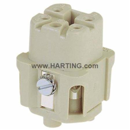 HARTING® 09 20 004 2711 Han A® Terminal Insert, 4 Positions, 18 to 14 AWG Wire, Female Screw Connection, Polycarbonate