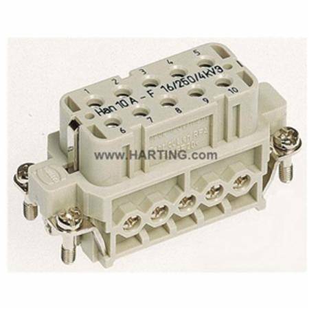 HARTING® 09 20 010 2812 Han A® Terminal Insert, 10 Positions, 18 to 14 AWG Wire, Female Screw Connection, Polycarbonate
