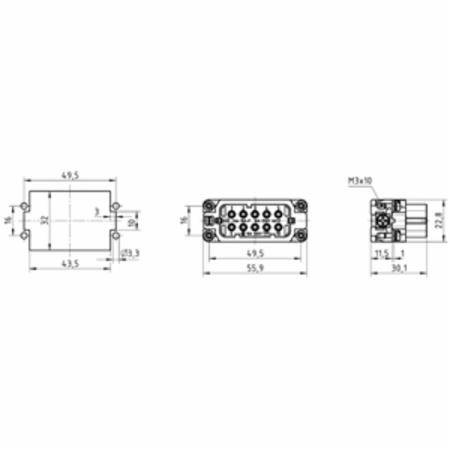 HARTING® 09 20 010 2812 Han A® Terminal Insert, 10 Positions, 18 to 14 AWG Wire, Female Screw Connection, Polycarbonate