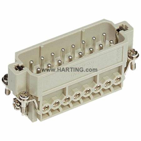 HARTING® 09 20 016 2612 Han A® Terminal Insert, 16 Positions, 18 to 14 AWG Wire, Male Screw Connection, Polycarbonate