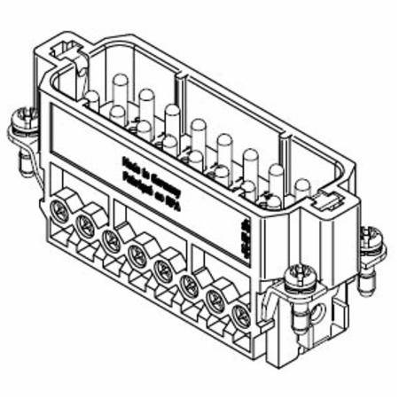 HARTING® 09 20 016 2612 Han A® Terminal Insert, 16 Positions, 18 to 14 AWG Wire, Male Screw Connection, Polycarbonate