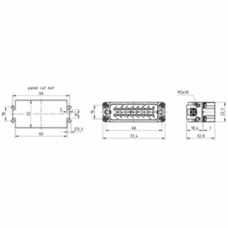 HARTING® 09 20 016 2612 Han A® Terminal Insert, 16 Positions, 18 to 14 AWG Wire, Male Screw Connection, Polycarbonate