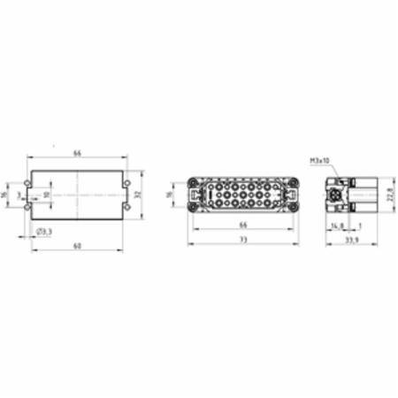 HARTING® 09 21 025 3001 Han D® Terminal Insert, 25 Positions, 26 to 14 AWG Wire, Crimp/Male Connection, Polyamide
