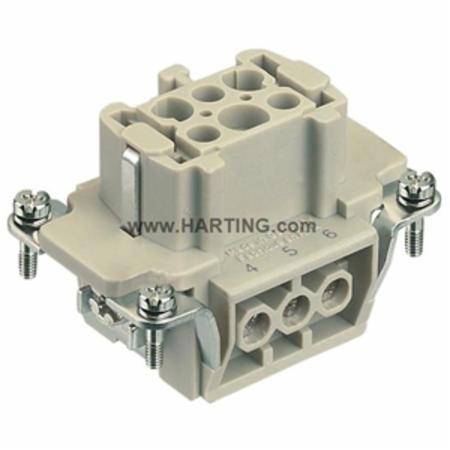HARTING® 09 33 006 2701 Han E® Terminal Insert With Wire Protection, 6 Positions, 14 AWG Wire, Female Screw Connection, Polycarbonate