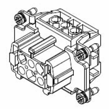 HARTING® 09 33 006 2701 Han E® Terminal Insert With Wire Protection, 6 Positions, 14 AWG Wire, Female Screw Connection, Polycarbonate