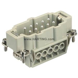 HARTING® 09 33 010 2601 Han E® Terminal Insert With Wire Protection, 10 Positions, 18 to 14 AWG Wire, Male Screw Connection, Polycarbonate