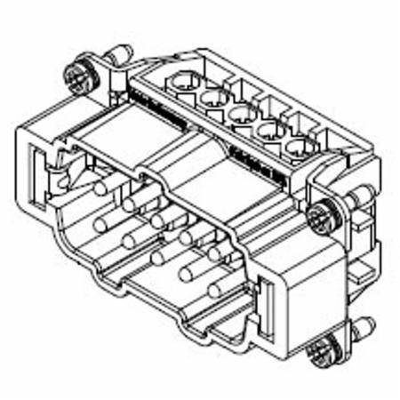 HARTING® 09 33 010 2601 Han E® Terminal Insert With Wire Protection, 10 Positions, 18 to 14 AWG Wire, Male Screw Connection, Polycarbonate