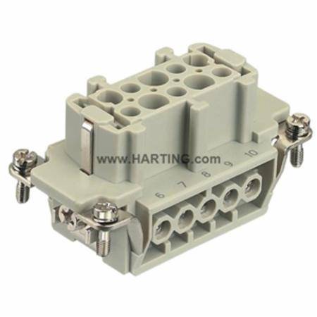 HARTING® 09 33 010 2701 Han E® Terminal Insert With Wire Protection, 10 Positions, 18 to 14 AWG Wire, Female Screw Connection, Polycarbonate