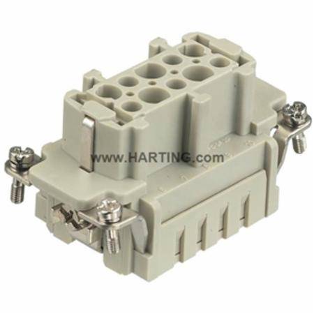 HARTING® 09 33 010 2702 Han E® Terminal Insert, 10 Positions, 20 to 12 AWG Wire, Crimp/Female Connection, Polycarbonate