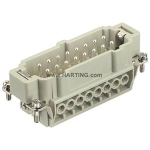 HARTING® 09 33 016 2601 Han E® Terminal Insert With Wire Protection, 16 Positions, 18 to 14 AWG Wire, Male Screw Connection, Polycarbonate