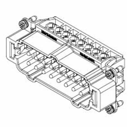 HARTING® 09 33 016 2601 Han E® Terminal Insert With Wire Protection, 16 Positions, 18 to 14 AWG Wire, Male Screw Connection, Polycarbonate