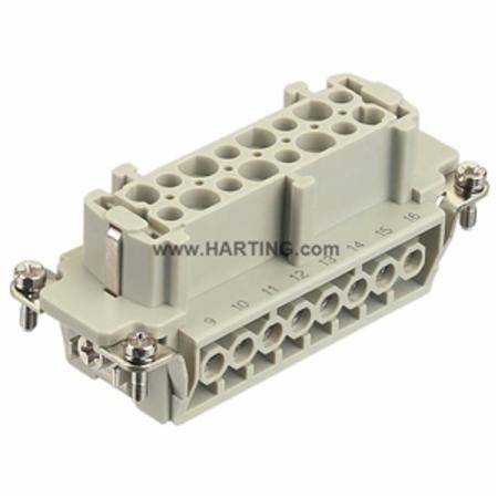 HARTING® 09 33 016 2701 Han E® Terminal Insert, 16 Positions, 18 to 14 AWG Wire, Female Screw Connection, Polycarbonate