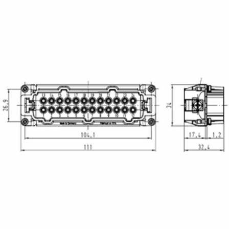HARTING® 09 33 024 2601 Han E® Terminal Insert, 24 Positions, 18 to 14 AWG Wire, Male Screw Connection, Polycarbonate