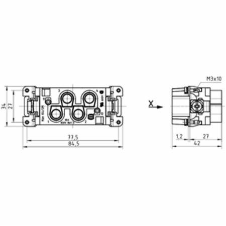 77.5 MM x 42 MM, 830 V, 80 A, Harting Technology Group 09-38-006-2611 Han® 16 B Industrial Connector Insert, Polycarbonate, Male