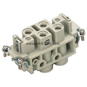 HARTING® 09 38 006 2711 Han-Com® Terminal Pin Insert, 4 Positions, 16 to 6 AWG Wire, Female Screw Connection, Polycarbonate