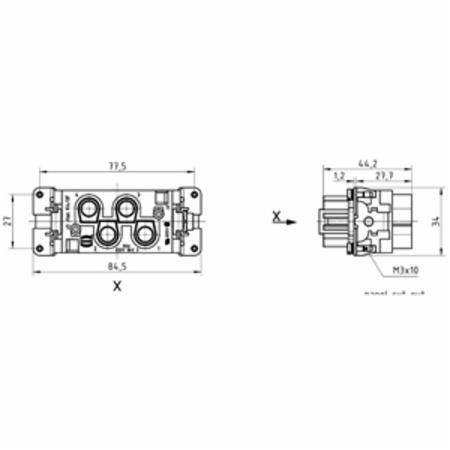 HARTING® 09 38 006 2711 Han-Com® Terminal Pin Insert, 4 Positions, 16 to 6 AWG Wire, Female Screw Connection, Polycarbonate