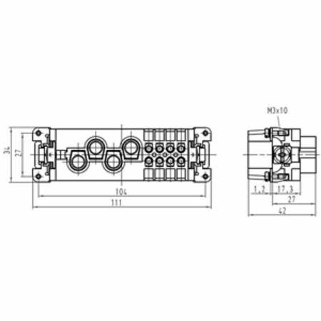 HARTING® 09 38 012 2601 Han-Com® Connector Insert, 4 Positions, 20 to 14 AWG Wire, Male Screw Connection, Polyamide