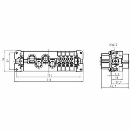 111 MM x 34 MM x 44.2 MM, 400 V, 16/80 A, Harting Technology Group 09-38-012-2701 Han® 24 B Industrial Connector Insert, Polyamide, Female