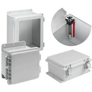 10.04 x 10.04 x 6.38, Hoffman A10106PHC POLYPRO™ Wall Mount Enclosure, NEMA 4/4X/12/13/IP66, Non-Glass Filled Polyester, 1-Door, Snap-Hinged