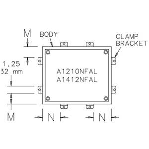 12 x 10 x 5, Hoffman A1210NFAL Clamp Cover Enclosure, NEMA 3R/4/4X/12/13/IP66, 5052 H-32 Aluminum, 1-Door