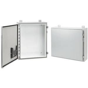 12 x 24 x 8, Hoffman A122408LP Wall Mount Enclosure, NEMA 12/13/IP65, Mild Steel, 1-Door, HG Continuous Hinged w/Removable Pin