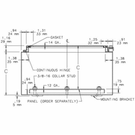 12 x 24 x 8, Hoffman A122408LP Wall Mount Enclosure, NEMA 12/13/IP65, Mild Steel, 1-Door, HG Continuous Hinged w/Removable Pin