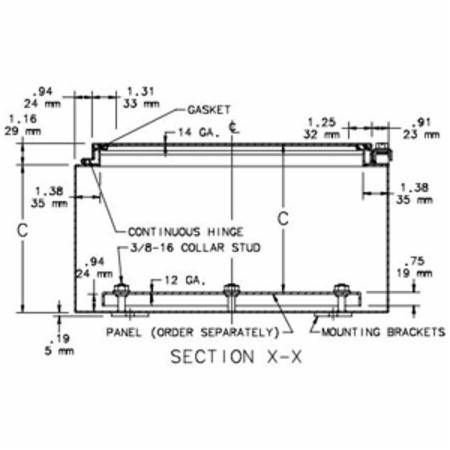 16 x 12 x 8, Hoffman A16H12BLP Continuous Hinge Enclosure, NEMA 3/4/12/13/IP66, Steel, 1-Door, Continuous Hinge w/Removable Pin