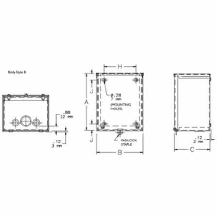 18 x 18 x 6, Hoffman A18R186 Enclosure, NEMA 3R, IP32, Steel, 16/14/12 Gauge, Unflanged, ,1-Door
