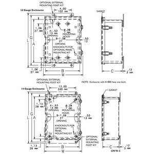 20 x 20 x 8, Hoffman A20R208HCLO Hinged Cover Enclosure, NEMA 3R, IP32, Steel, 14 Gauge, Hinged