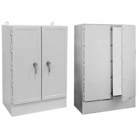 72 x 49 x 24.5, Hoffman A724925FGFS3PT Freestanding Enclosure, NEMA 3/3R/4/4X/12/13/IP66, Fiberglass, 2-Door