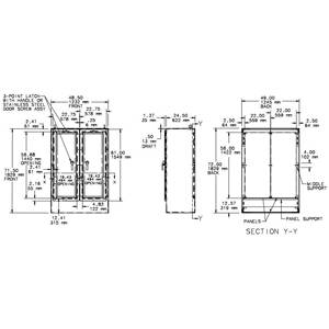 72 x 49 x 24.5, Hoffman A724925FGFS3PT Freestanding Enclosure, NEMA 3/3R/4/4X/12/13/IP66, Fiberglass, 2-Door