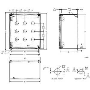 30.5 MM, 4-Hole, Hoffman E4PBX Pushbutton Enclosure, Extra Deep, NEMA 12/13, IP65, 14 Gauge Steel