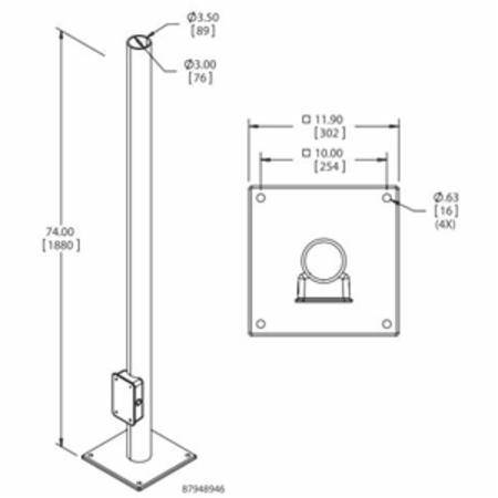 11.9 x 11.9 x 74, Hoffman FLOORPOST Floor Post and Junction Box, Steel