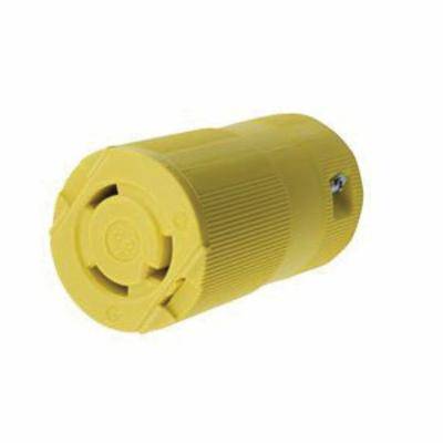 Wiring Device-Kellems Twist-Lock® Valise® HBL2623VY Heavy Duty Female Grounding Insulated Standard Cord Mount Locking Connector, 250 VAC, 30 A, 2 Poles, 3 Wires, Yellow