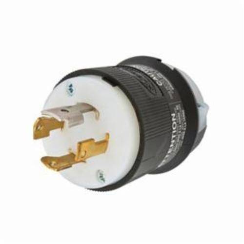 Wiring Device-Kellems Twist-Lock® Insulgrip® HBL2771 3-Phase Extra Heavy Duty Non-Grounding Cord Mount Locking Plug, 347/600 VAC, 30 A, 4 Poles, 4 Wires, Black/White