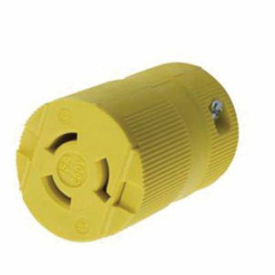 Wiring Device-Kellems Twist-Lock® Valise® HBL4579VY Heavy Duty Isolated Grounding Standard Sized Cord Mount Female Connector, 250 VAC, 15 A, 2 Poles, 3 Wires, Yellow