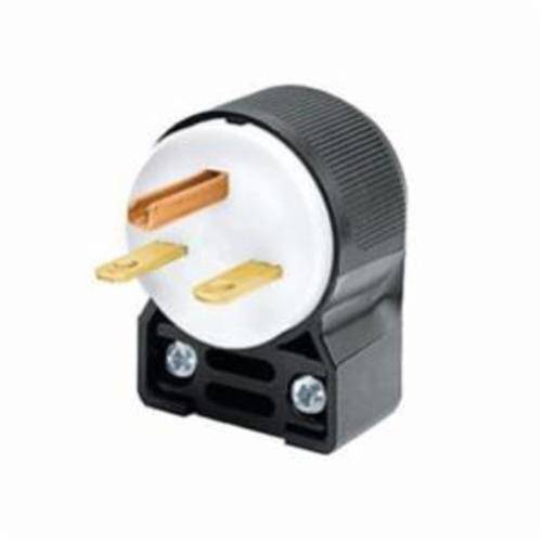 Wiring Device-Kellems Insulgrip® HBL5666CA 1-Phase Angle Grounding Portable Standard Cord Mount Straight Blade Plug, 250 VAC, 15 A, 2 Poles, 3 Wires, Black/White