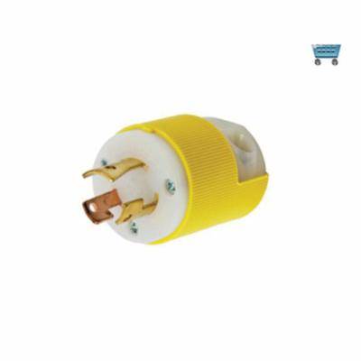 Wiring Device-Kellems HBL7567CY 1-Phase Male Non-Grounding Standard Cord Mount Locking Plug, 125/250 VAC, 10 A, 3 Poles, 3 Wires, Yellow