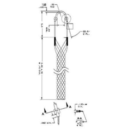 0.37 to 0.48", 4" Mesh, Hubbell Incorporated 022291003 Fiber Optic Cable Support Grip, 300 Lb Breaking Strength,
