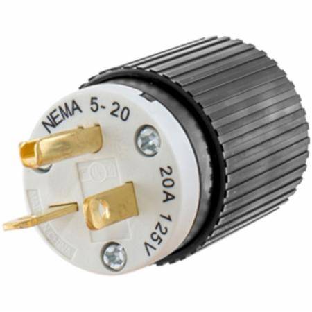 125 VAC 20 A 5-20P, Hubbell Incorporated 520SP Straight Blade Plug, Black/White