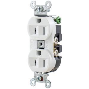EATON Arrow Hart™ Eaton Wiring Devices 5262W Duplex Straight Blade Receptacle, 125 VAC, 15 A, 2 Poles, 3 Wires, White