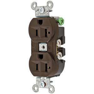EATON Arrow Hart™ Eaton Wiring Devices 5362B Duplex Straight Blade Receptacle, 125 VAC, 20 A, 2 Poles, 3 Wires, Brown