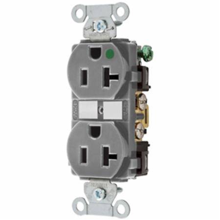EATON Arrow Hart™ Eaton Wiring Devices 8300GY Single Straight Blade Receptacle, 125 VAC, 20 A, 2 Poles, 3 Wires, Gray