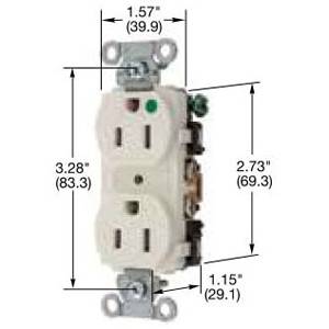 EATON Arrow Hart™ Eaton Wiring Devices 8300GY Single Straight Blade Receptacle, 125 VAC, 20 A, 2 Poles, 3 Wires, Gray