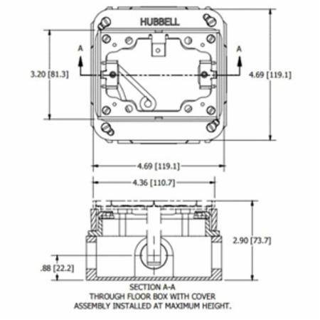1-Gang, Square, Hubbell Incorporated B2437 ScrubShield® Floor Box