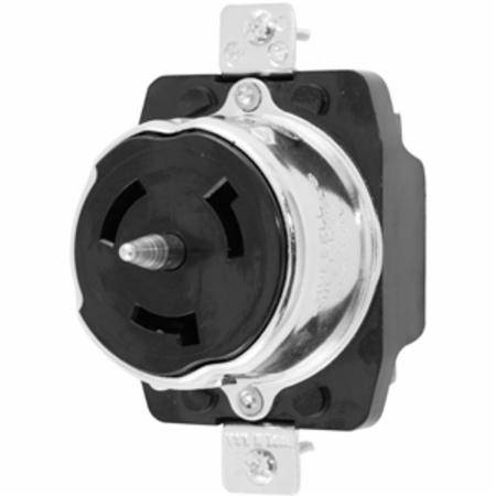 EATON CS6369 Single Locking Receptacle, 125/250 VAC, 50 A, 3 Poles, 4 Wires, Black