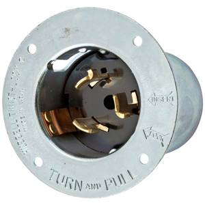 EATON Arrow Hart™ Hart-Lock® Eaton Wiring Devices CS6375 California Standard Locking Flanged Inlet, 125/250 VAC, 50 A, 3 Poles, 4 Wires, Steel