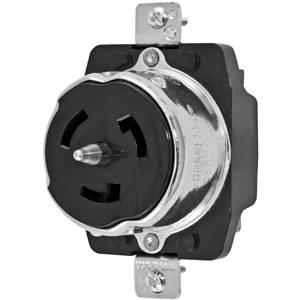EATON CS8369 3-Phase Single Locking Receptacle, 250 VAC, 50 A, 3 Poles, 4 Wires, Black