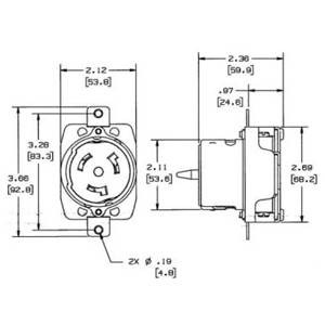 EATON CS8369 3-Phase Single Locking Receptacle, 250 VAC, 50 A, 3 Poles, 4 Wires, Black